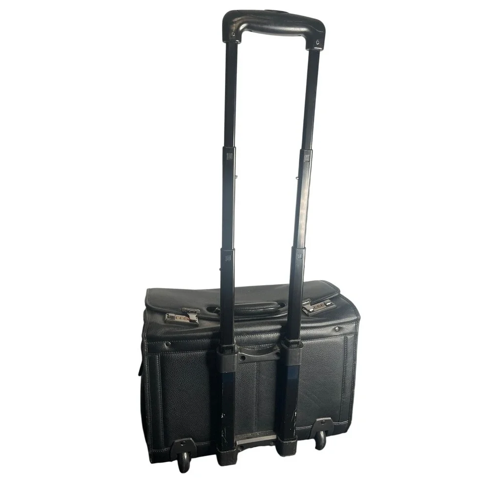 Royce New York Black Leather Rolling Pilot Case Briefcase Combination‎ Lock Bag